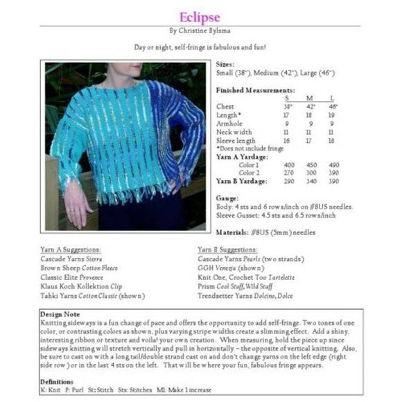 New Christine Bylsma Designs Eclipse Pullover Sweater Knitting Pattern - Picture 2 of 2